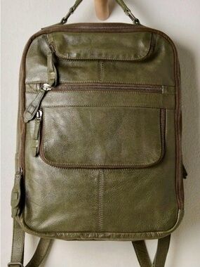 NWT!‎  Free People East End Leather Laptop Backpack Dark Olive Men Women